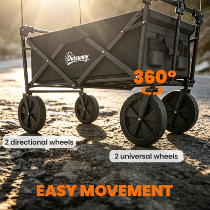 Steel Frame Folding Garden Cart, Collapsible Wagon Cart with Removable Canopy, Telescopic Handle and Carrying Bag
