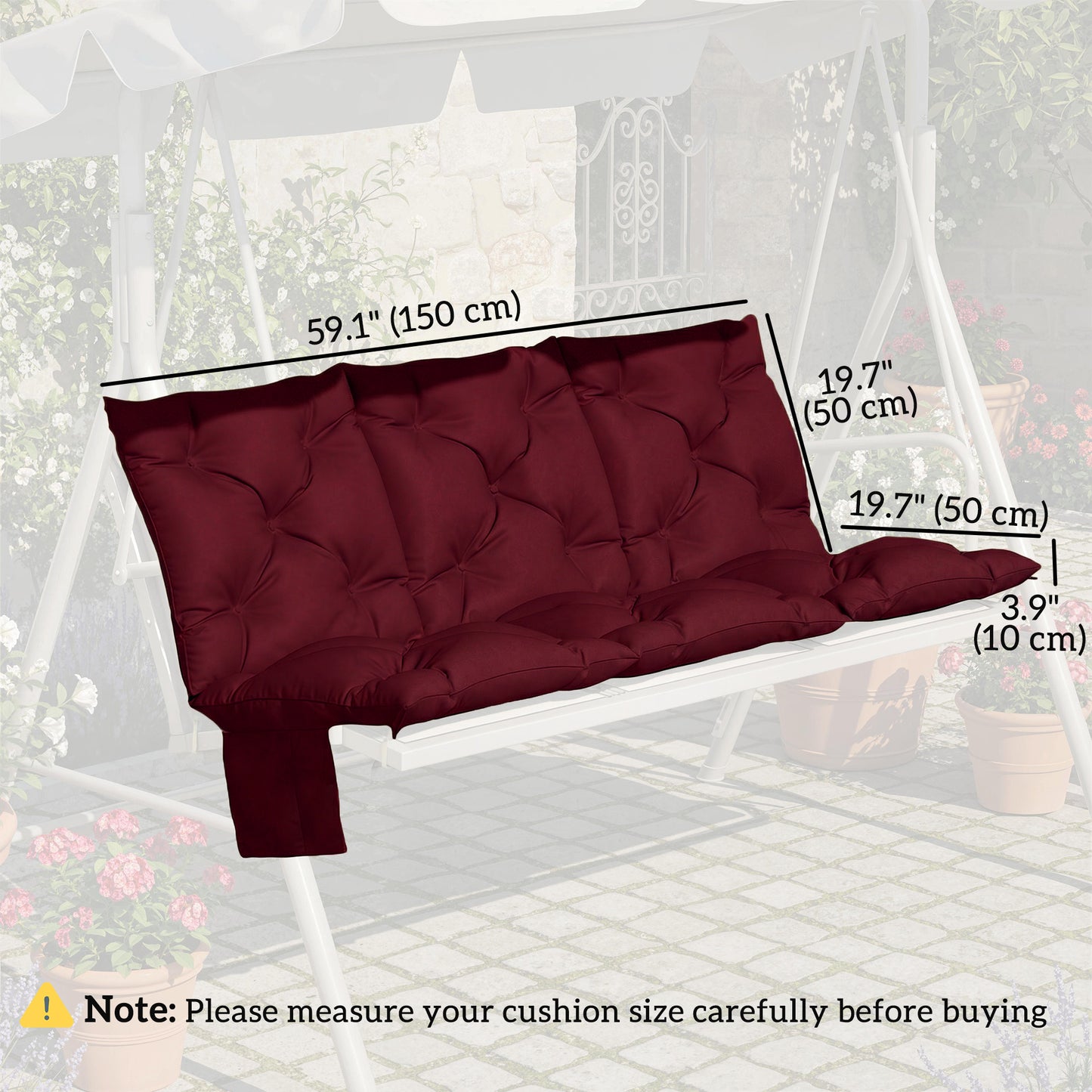 Bench Cushion Water-Repellent Outdoor Furniture Pad Seater Swing Chair 59.1" x 39.4" Wine Red
