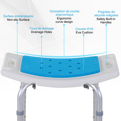 Height Adjustable Shower Chair, 20.5"W Aluminum Shower Stool for Inside Shower with Suction Cup Feet, EVA Padded Bath Seat for Senior, Elderly, Disabled