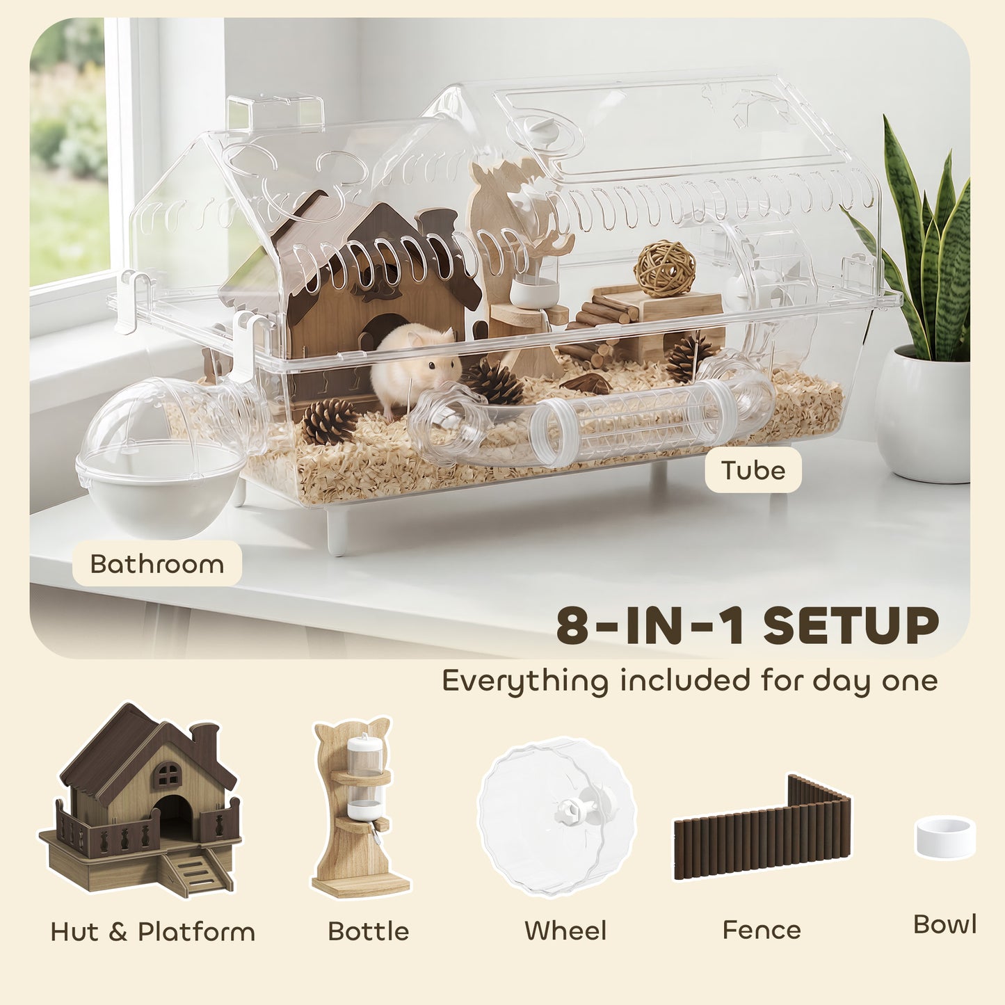8 in 1 Hamster Cage with All Accessories for Dwarf Hamster, 21.5" x 11.8" x 12.6"