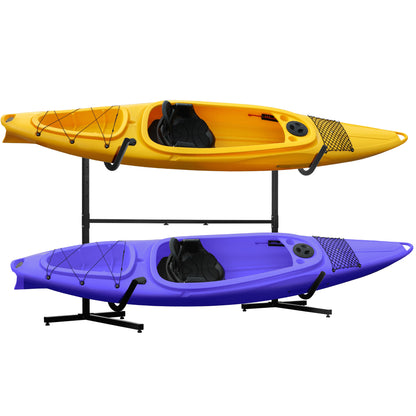 Soozier Freestanding Kayak Storage Rack with Adjustable Length, Heavy Duty Dual Kayak, SUP, Canoe, Paddleboard Rack for Indoor, Outdoor, Garage, Dock
