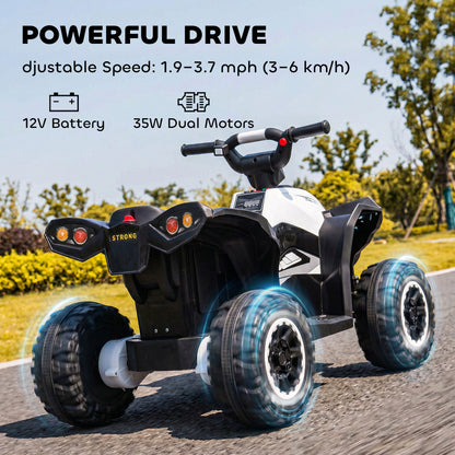Aosom Kids 4 Wheeler Quad with Music, Headlights, High & Low Speed, Kids ATV for 3-5 Years Old Boys & Girl, White