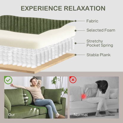 3 Seater Sofa, 83.5" Modern Upholstered Couch with Pocket Spring and 2 Scatter Cushions for Living Room, Green