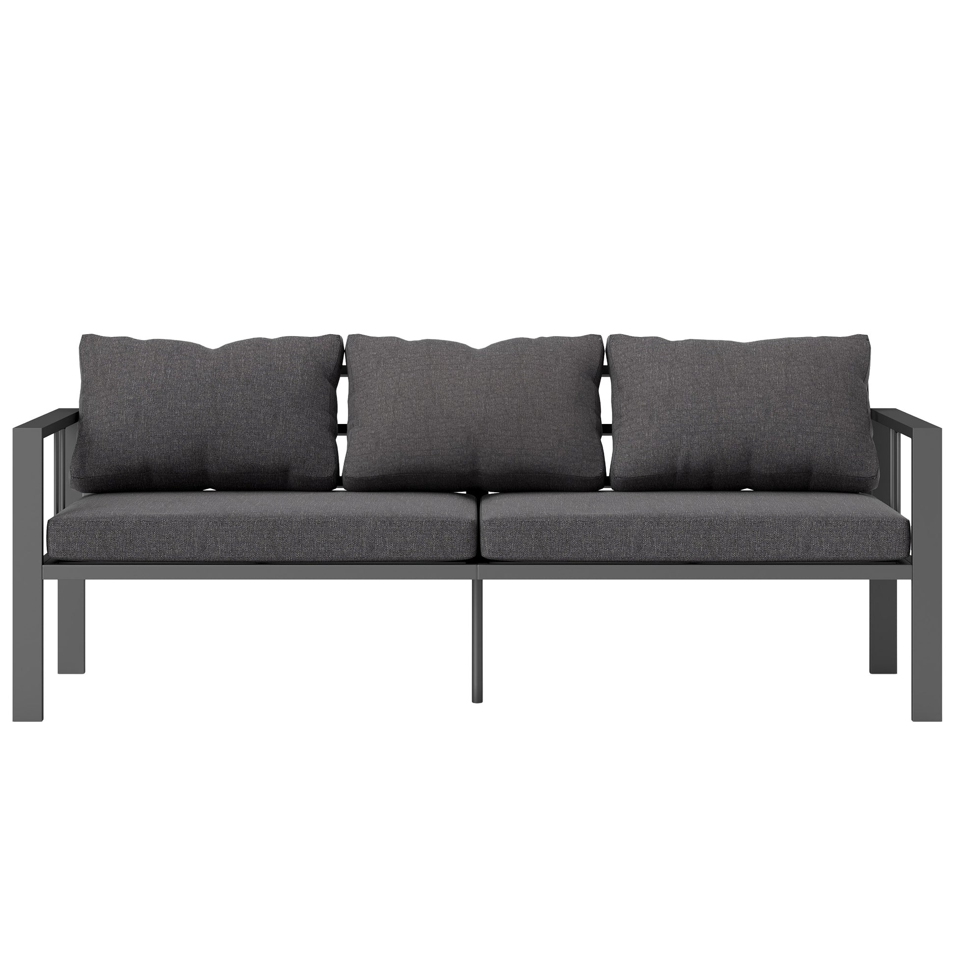 3-Seat Aluminum Outdoor Couch Patio Sofa with Cushions, Wide Seat, Armrests for Garden, Backyard, Balcony, Dark Grey
