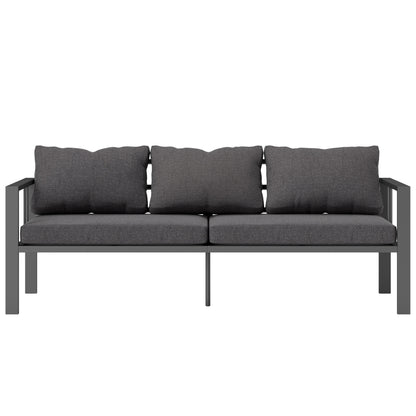 3-Seat Aluminum Outdoor Couch Patio Sofa with Cushions, Wide Seat, Armrests for Garden, Backyard, Balcony, Dark Grey