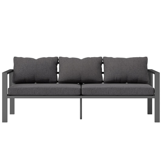 3-Seat Aluminum Outdoor Couch Patio Sofa with Cushions, Wide Seat, Armrests for Garden, Backyard, Balcony, Dark Grey