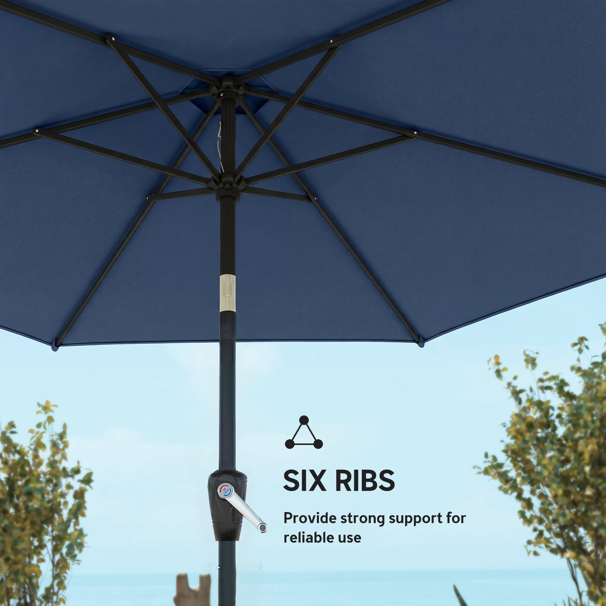 9FT Patio Umbrella, Outdoor Table Patio Umbrellith Tilt, Crank, 6 Ribs, UV Protection for Garden, Lawn, Deck, Backyard