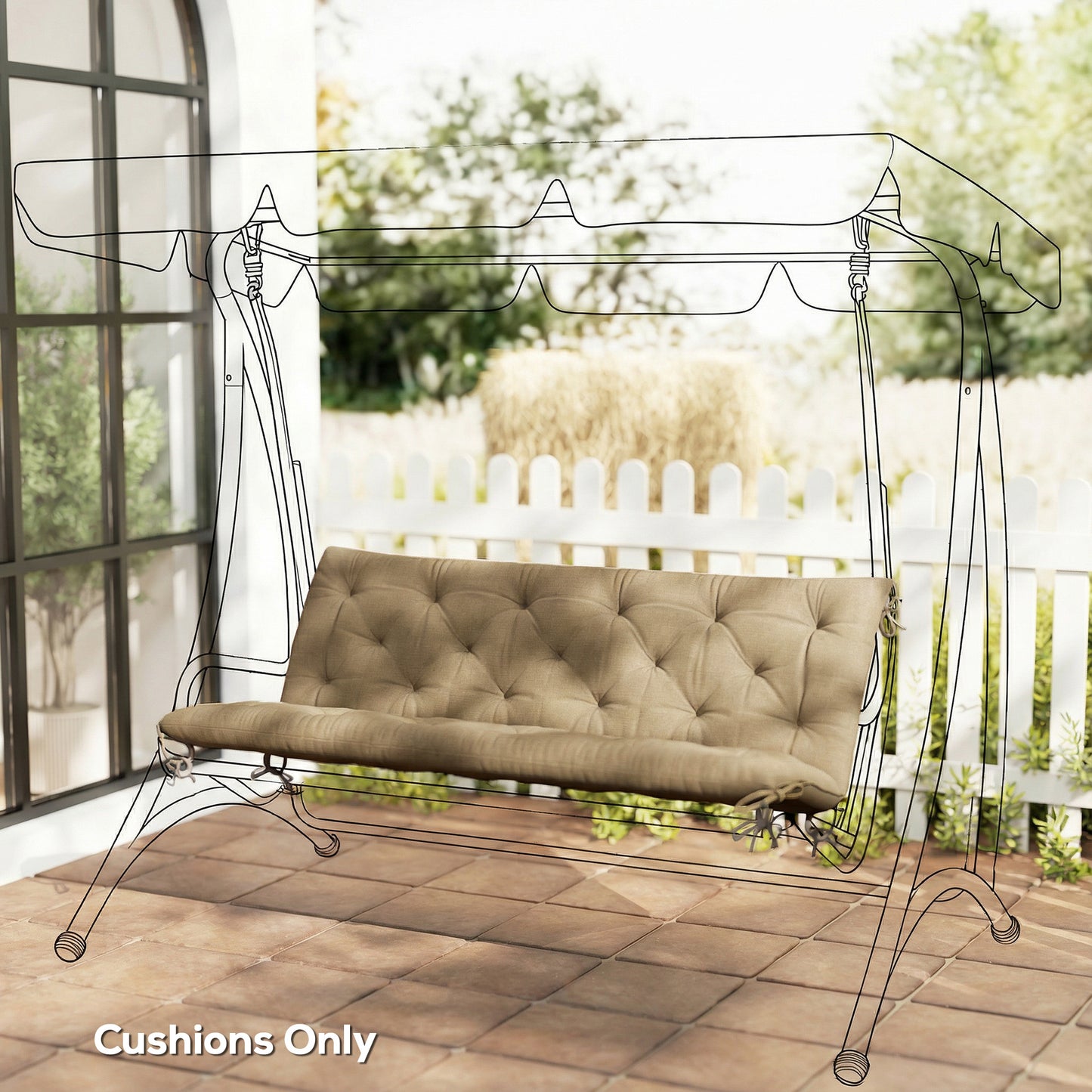 3-Seater Outdoor Bench Swing Chair Replacement Cushions for Patio Garden, Beige