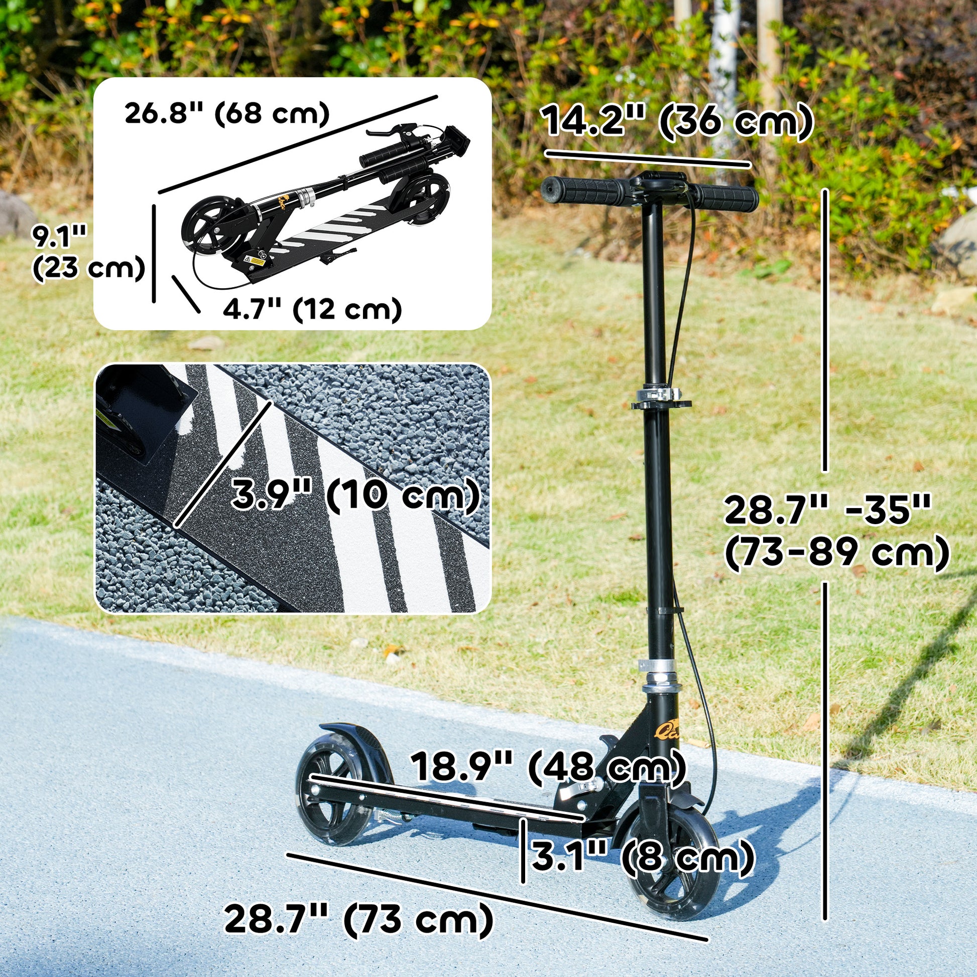 Qaba Scooter for Kids Ages 3-8 with Light Up Wheels, Adjustable Handlebar, Rear Brake & Handbrake for Girls and Boys, Black