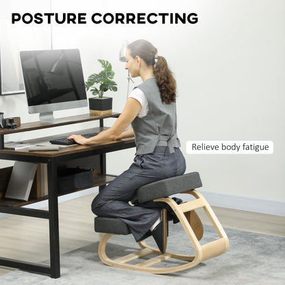 Ergonomic Kneeling Chair, Wood Kneel Stool with Thick Pads, Desk Knee Chair, Improve Posture, Dark Grey