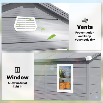 8' x 6' Plastic Garden Storage Shed with Latch Door, Vents, Sloped Roof, Dark Grey
