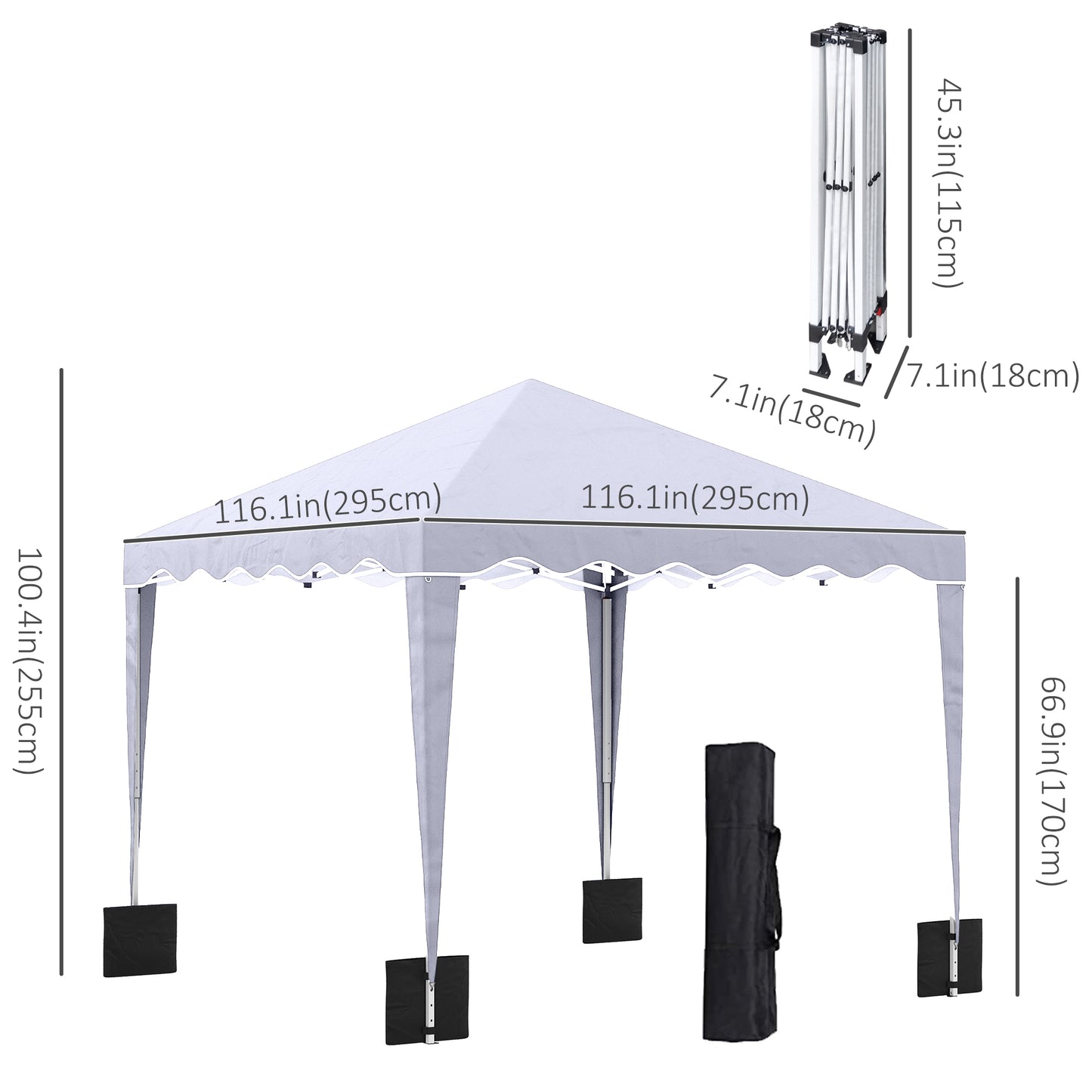 10' x 10' Pop Up Canopy Tent with Sand Bags, Instant Shelter with Adjustable Height and Carry Bag, Garden Outdoor Party Tent, White