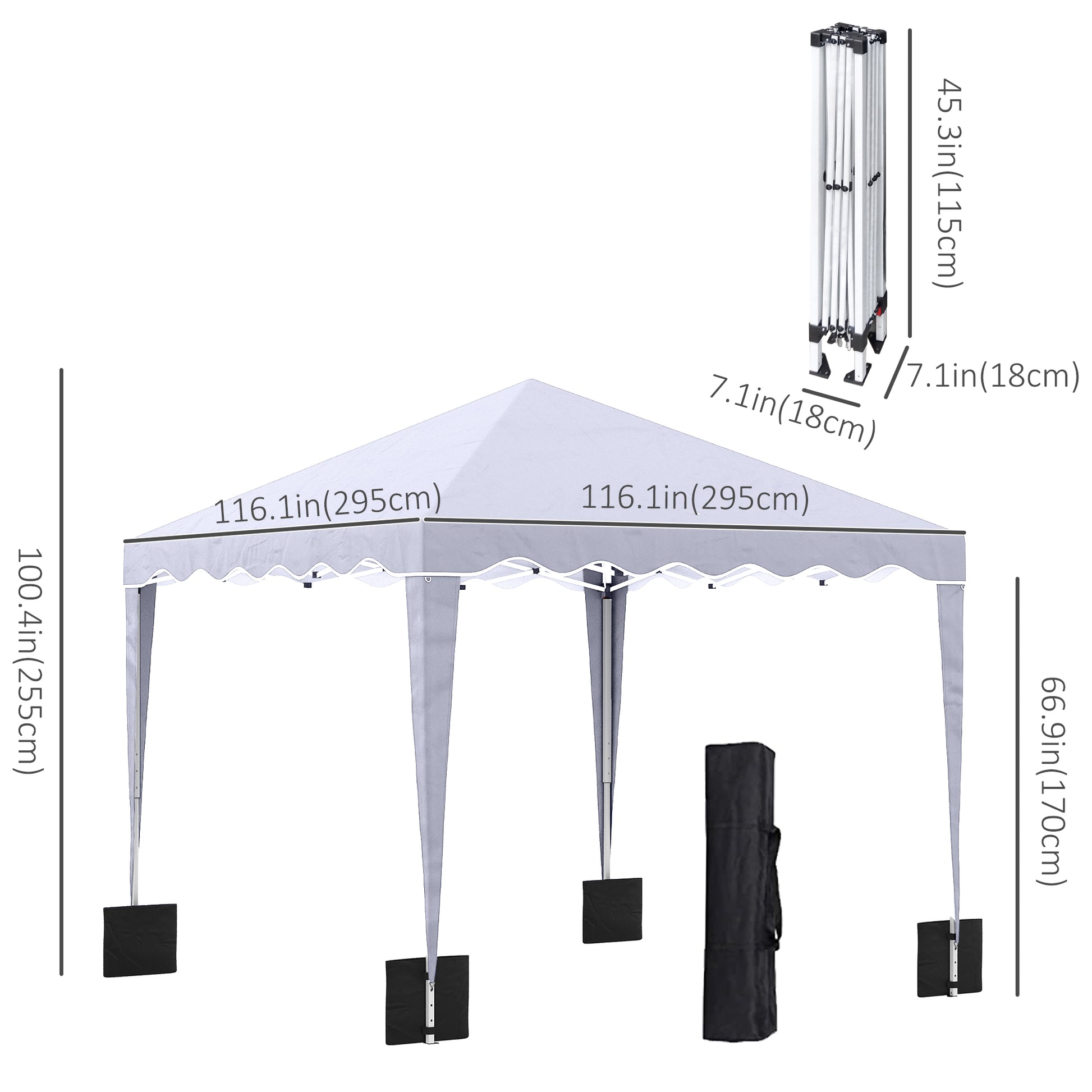 10' x 10' Pop Up Canopy Tent with Sand Bags, Instant Shelter with Adjustable Height and Carry Bag, Garden Outdoor Party Tent, White
