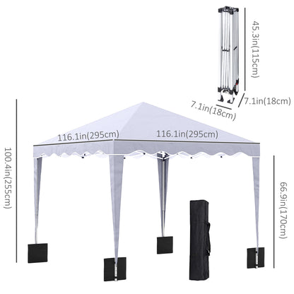 10' x 10' Pop Up Canopy Tent with Sand Bags, Instant Shelter with Adjustable Height and Carry Bag, Garden Outdoor Party Tent, White