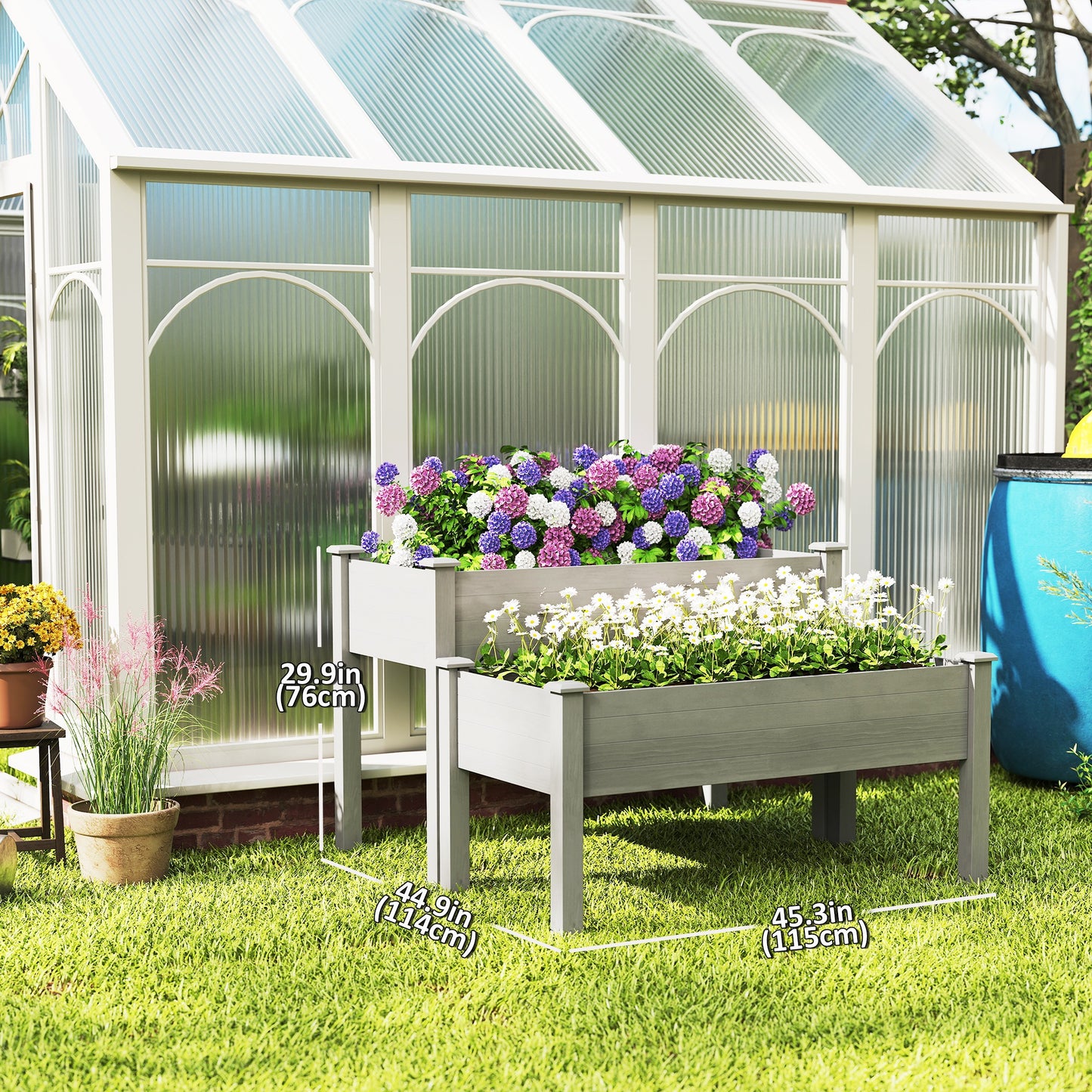 2 Tiers Wood Plant Raised Bed Flower Vegetable Herb Grow Box Stand Garden Step Planter Stand Free Combination Grey