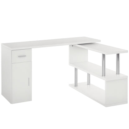L-Shaped Rotating Computer Desk Home Office Study Workstation with Storage Shelves, Cabinet and Drawer for Home & Office, White