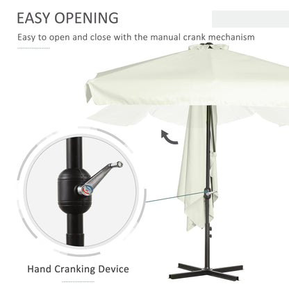 7.5ft Half Umbrella Semi Patio Parasol with Crank Handle, Top Vent for Garden, Balcony- NO BASE INCLUDED, Cream