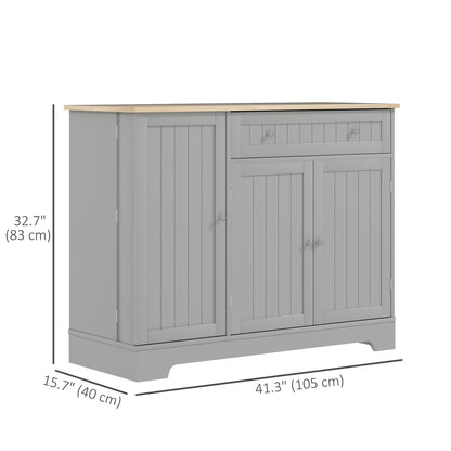 Modern Sideboard Cabinet, 41" Kitchen Buffet Cabinet with Drawer, Adjustable Shelf, 3 Doors for Dining Room, Grey