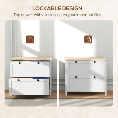 2 Drawer File Cabinet, Lockable Filing Cabinet with Adjustable Hanging Bar for Letter, A4 and Legal Size, White