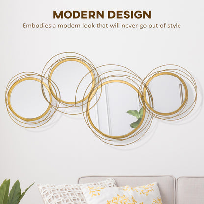 Metal Wall Art Gold Frame Circle Bathroom Mirror Decor Home Hanging Wall Sculptures, 42.25"L x 22"W x 1.5"H, Gold