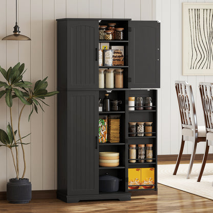 Tall Pantry Cabinet, 64" Storage Cabinet with Adjustable Shelves and 8 Door Spice Racks for Kitchen, Dining Room, Black