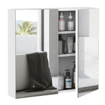Wall Mounted Mirror Cabinet, Bathroom Medicine Cabinet with Mirror, 2 Doors and 3-tier Shelving, White