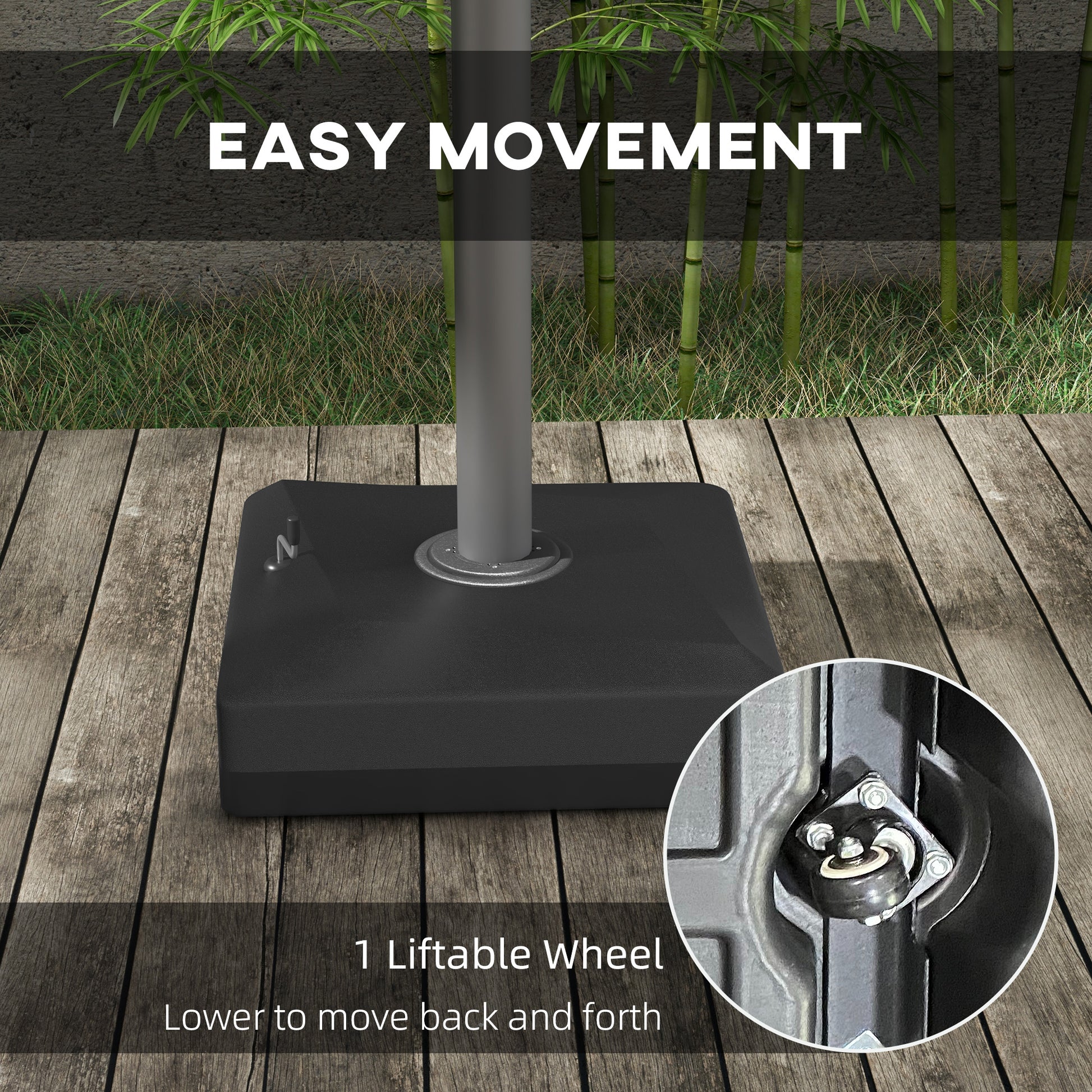 Cantilever Umbrella Base with Liftable Wheel, Heavy Duty Fillable Umbrella Stand with Adjustable Foot Pads