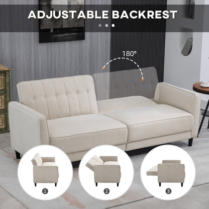 Convertible Bed with Couch, Button Tufted Fabric Sofa Bed with Adjustable Back for Living Room, Beige