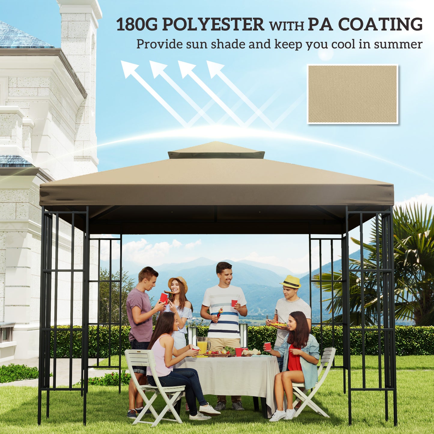 10' x 10' 2-Tier Canopy Replacement Cover Outdoor Garden Gazebo Top Cover, Beige
