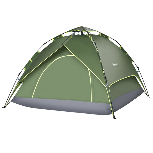 Camping Tent, 3 Person Family Tent, 1000mm Waterproof, with Sewn-in Groundsheet and Carry Bag, for Fishing, Dark Green