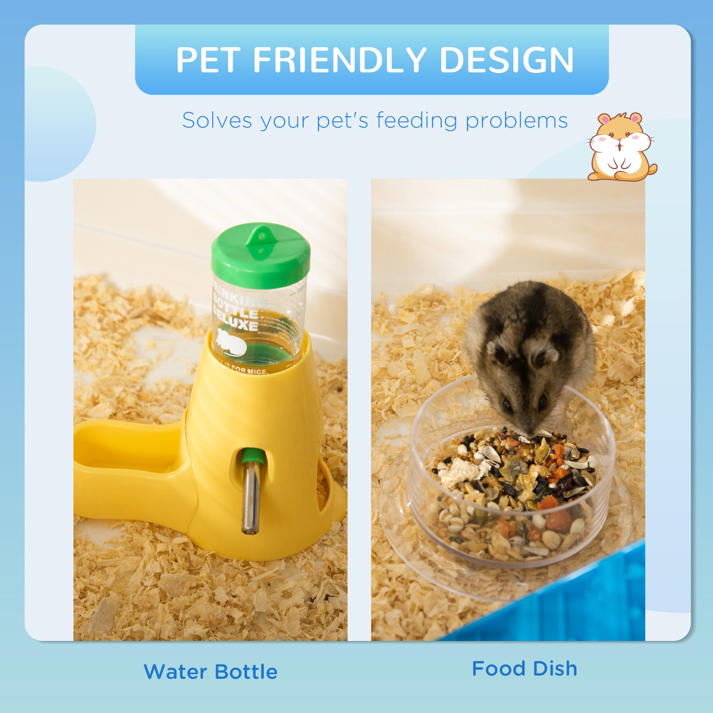 31" Large Hamster Cage, Small Animal House, Multi-storey Gerbil Haven, Tunnel Tube System, with Water Bottle, Exercise Wheel, Food Dish, Ramps, White