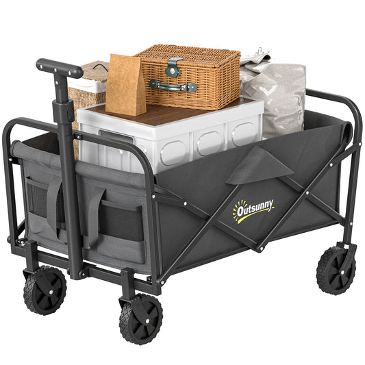 Collapsible Folding Garden Cart, Heavy Duty Lawn Wagon with Universal Wheels and Adjustable Handle, Grey