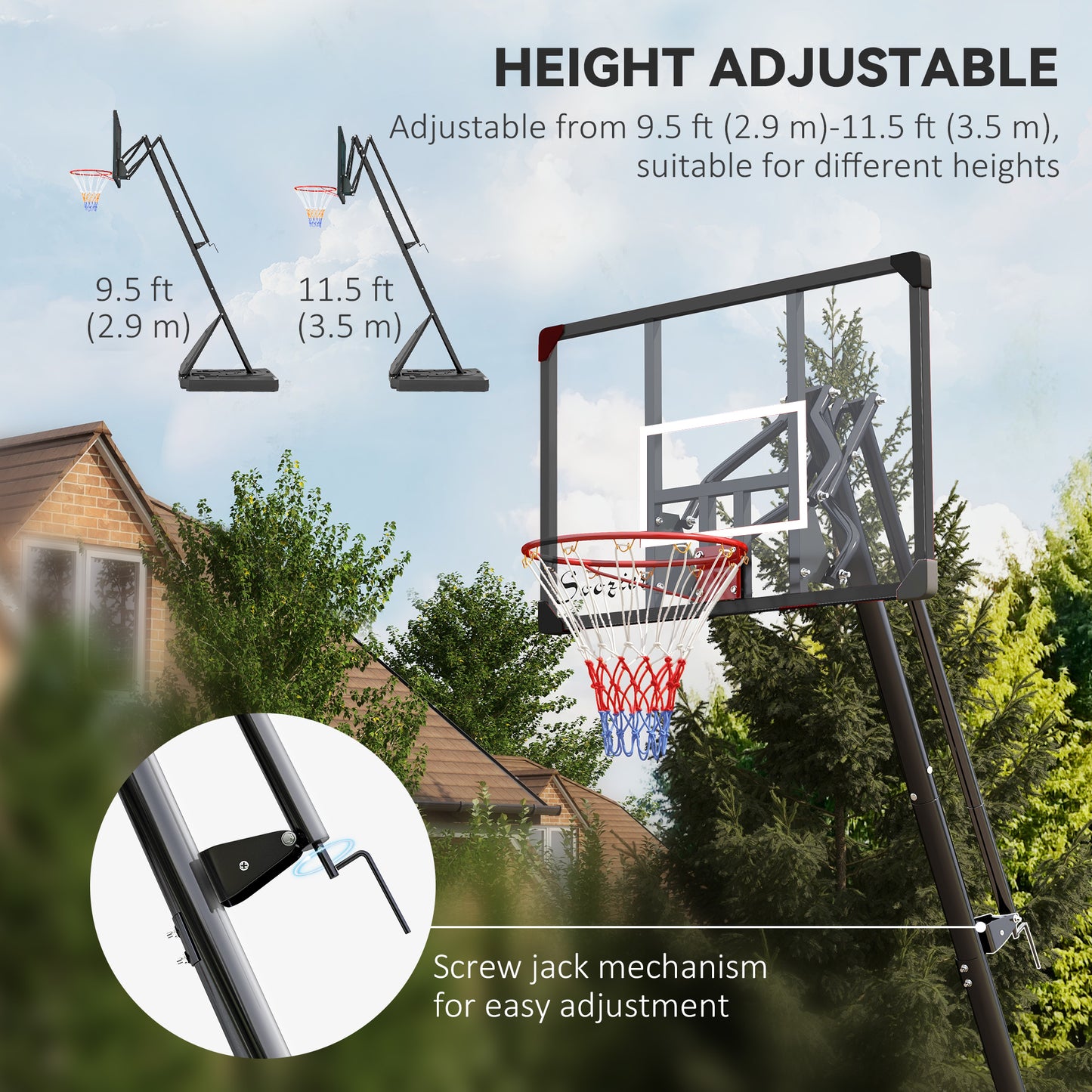 Soozier Outdoor Portable Basketball Hoop and Stand with Backboard Weighted Base Wheels, 115.4"-137.8" Height Adjustable