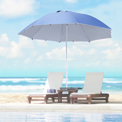 7.5FT 2-in-1 Beach Umbrella with Carry Bag, Umbrella Shelter with Silver Coated UPF50+ UV Protection and Adjustable Height for Camping, Fishing, Backyard, Blue