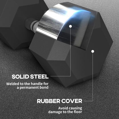 Soozier 2 x 45lbs Rubber Hex Dumbbells Weight Dumbbell Hand Weight Barbell for Body Fitness Training for Home Office Gym, Black