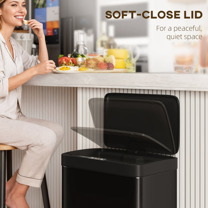 12 Gallon Sensor Can, Automatic Garbage Can with Soft-Close Lid, Fingerprint-Proof Stainless Steel, Matte Black