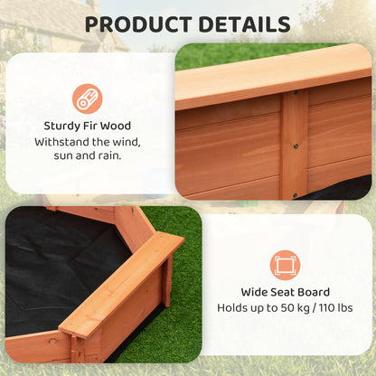 Kids Sandbox with Cover, Wooden Sand Box with Seat, Outdoor Children Sand Pit for Backyard, Garden for Ages 3-8, Red
