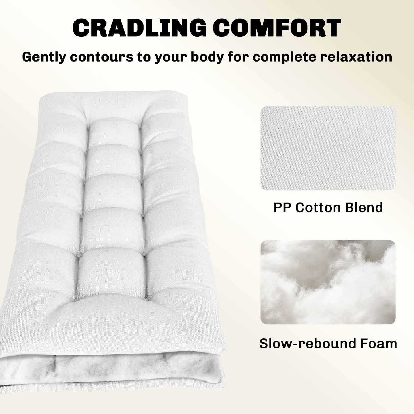 Patio Lounge Chair Cushion, UV50+ Chaise Lounge Chair Cushion with Securing Straps for Patio, 78 x 25.6 inch, Cream White