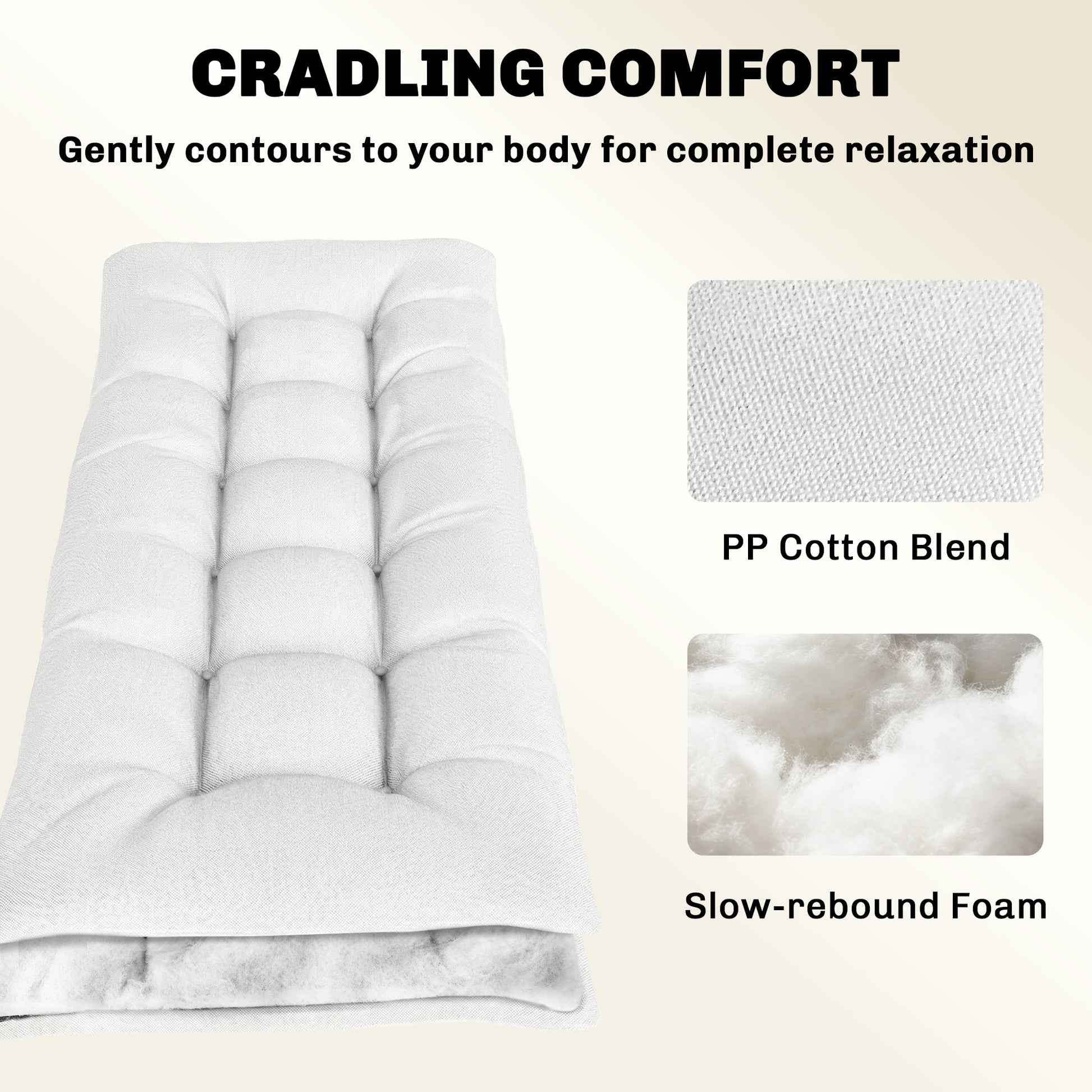 Patio Lounge Chair Cushion, UV50+ Chaise Lounge Chair Cushion with Securing Straps for Patio, 78 x 25.6 inch, Cream White