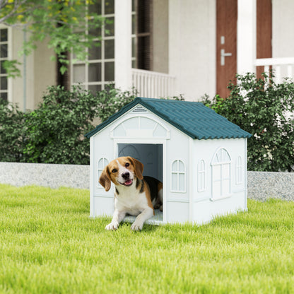 26" Plastic Dog House Outdoor with Air Vents, for Small Medium Dogs, Blue