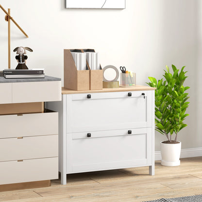 2 Drawer File Cabinet, Lockable Filing Cabinet with Adjustable Hanging Bar for Letter, A4 and Legal Size, White