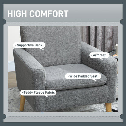 Fabric Accent Chair, Modern Upholstered Armchair with Wood Legs and Wide Padded Seat, Grey