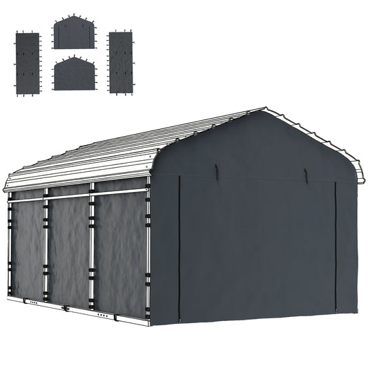 Carport Replacement Canopy Cover Sidewalls for 12' x 20' Carport, UPF50+ Waterproof Garage Car Shelter Tarp, Dark Grey