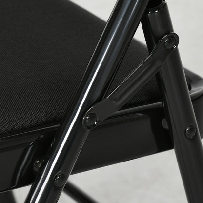 Set of 6 Metal Foldable Chairs, Faux Linen Padded Folding Chairs with Cushion Seat and Open Back for Indoor, Black
