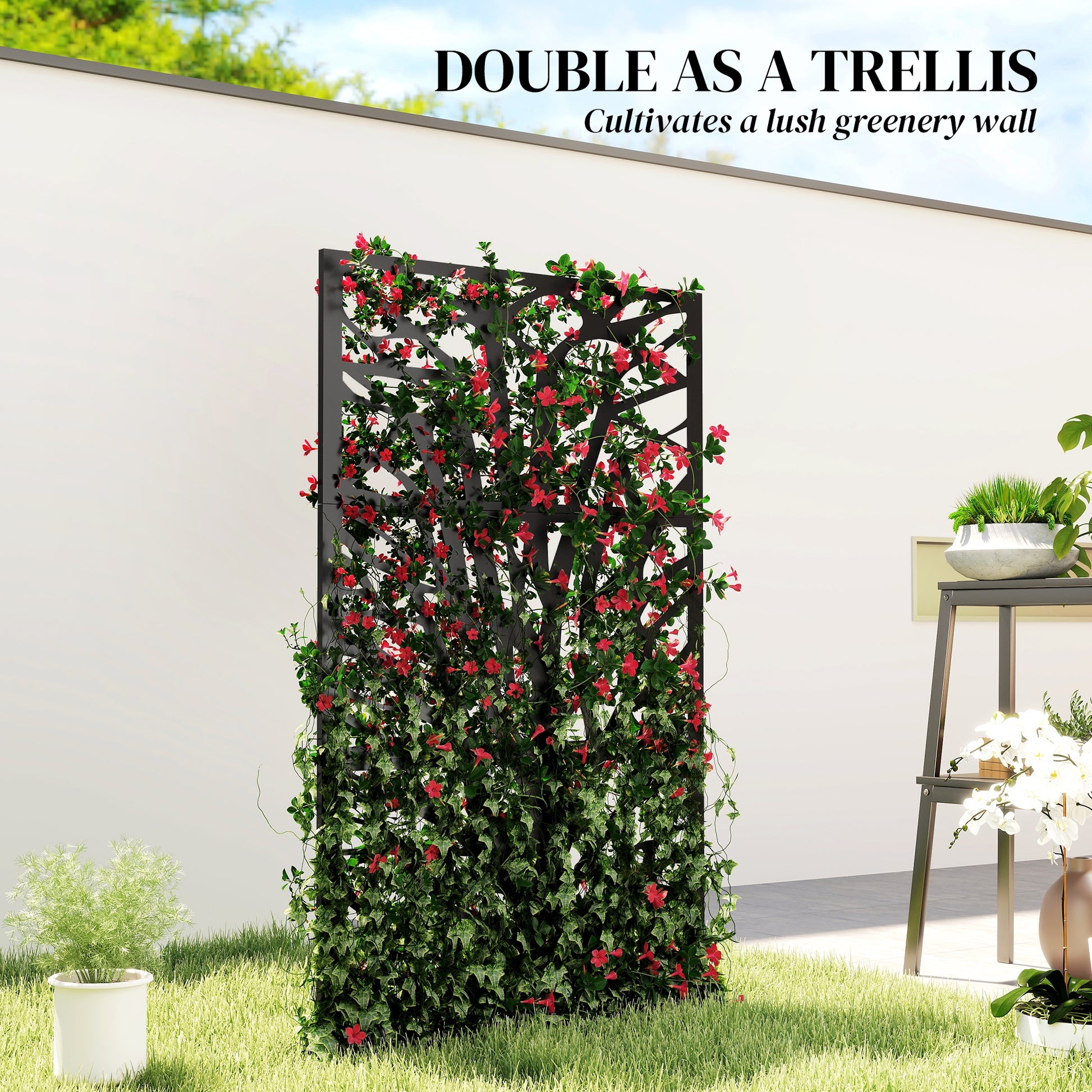 Metal Outdoor Privacy Screen, 72" x 38" Freestanding Outdoor Divider, Black