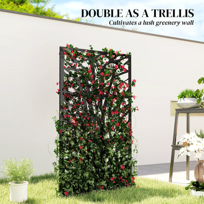 Metal Outdoor Privacy Screen, 72" x 38" Freestanding Outdoor Divider, Black