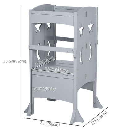 Qaba Step Stool with Safety Rail and Support Handles Kitchen Counter Step-up Helper