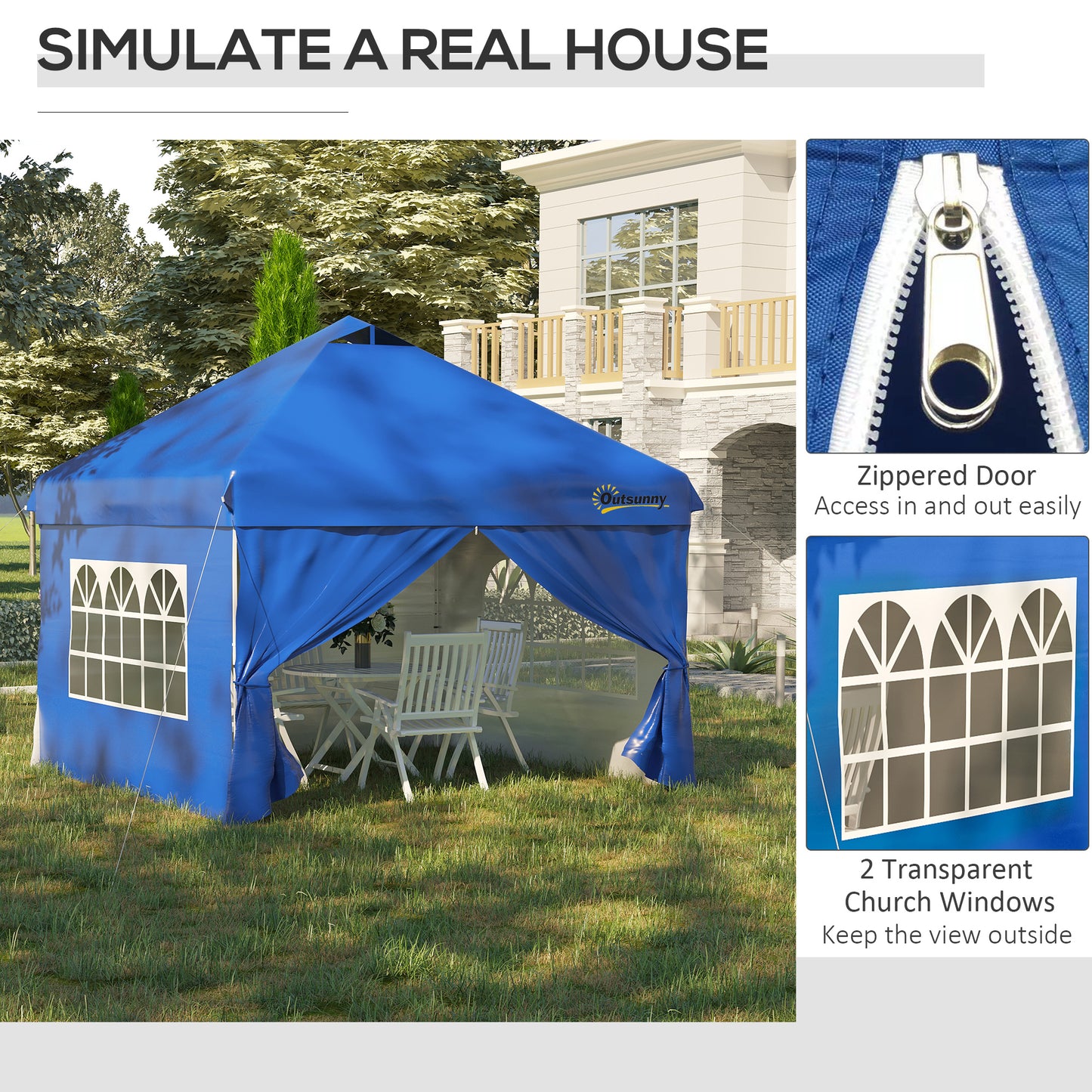 10' x 10' Pop Up Canopy Tent, Instant Sun Shelter, Tents for Parties, with Wheeled Carry Bag, Blue