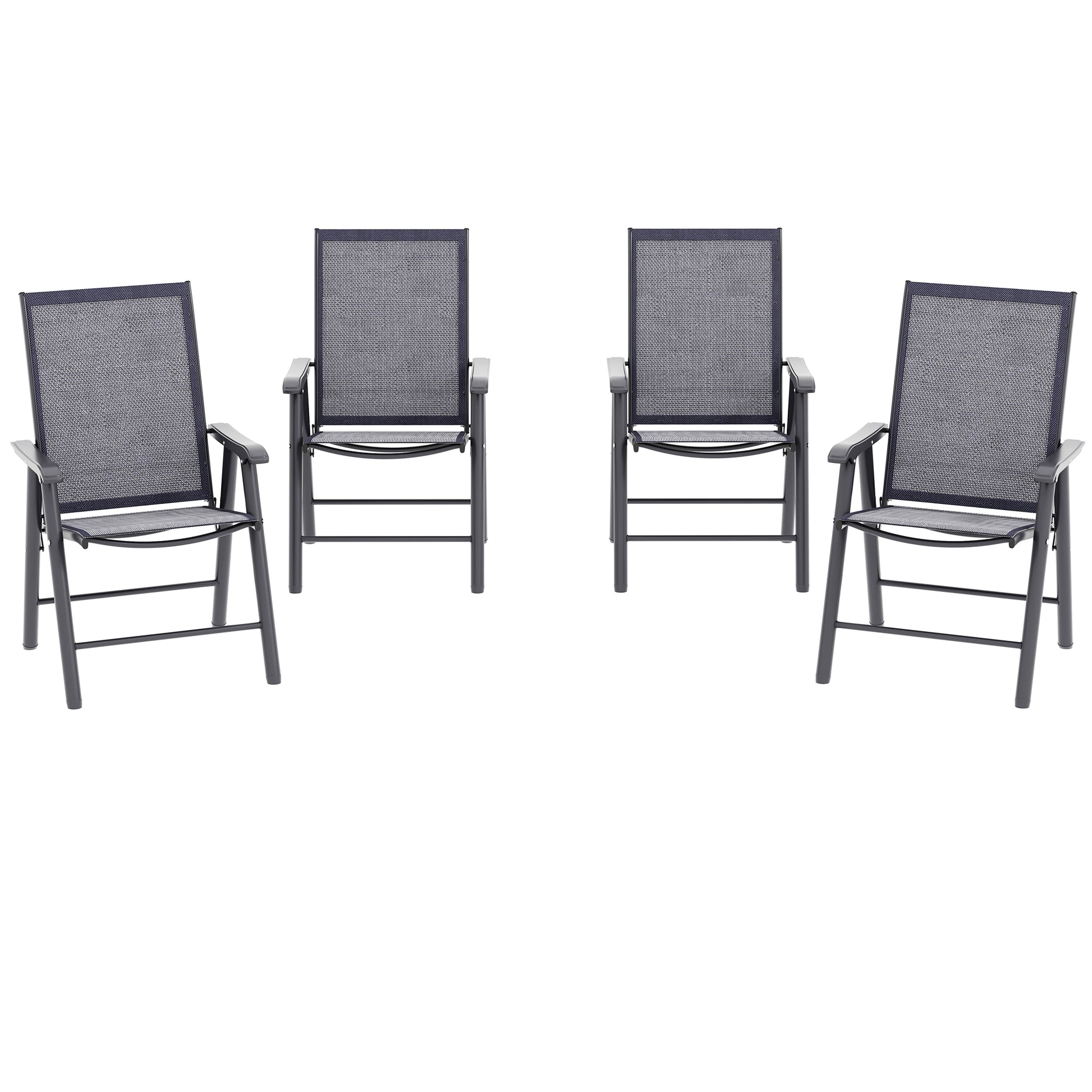 4-Piece Folding Chair Set for Relaxing on Patio Balcony Garden, Comfortable Outdoor Furniture with Armrests, Dark Grey