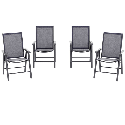 4-Piece Folding Chair Set for Relaxing on Patio Balcony Garden, Comfortable Outdoor Furniture with Armrests, Dark Grey